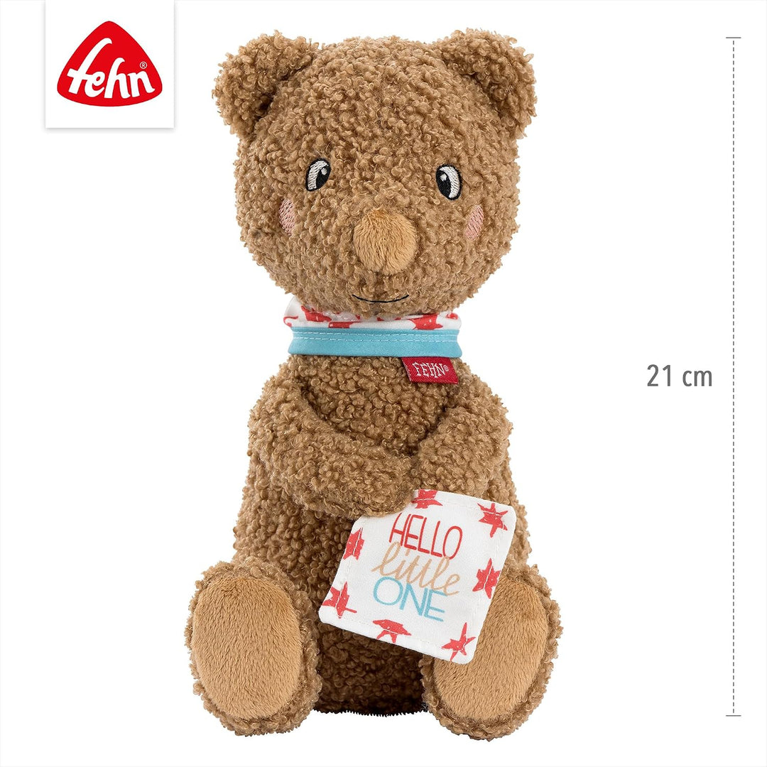 Fehn Kuscheltier Bär Fred Hello little One – Plüschtier &amp; Einschlafhilfe | Stofftier als Spielkamera