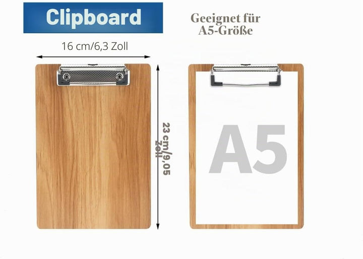(10 Stück) A5 Klemmbrett Holz A5,Schreibbrett Klemmbretter mit Metalklemme und Aufhängeose, Schreibp
