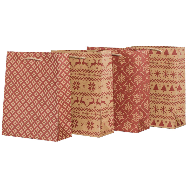 100% Mosel Geschenktüten Weihnachten, in Natur/Rot, 12 Stück (18 x 23 x 8 cm), Weihnachtstaschen aus