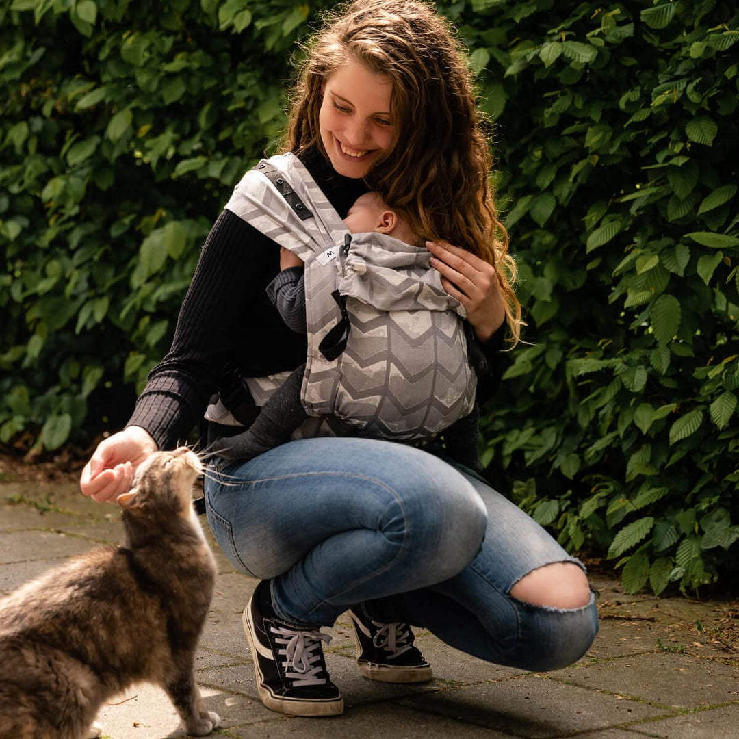 Hoppediz Babytrage Primeo, für Neugeborene ab Geburt, Bauchtrage, Rückentrage, 100% Bio-Baumwolle, A