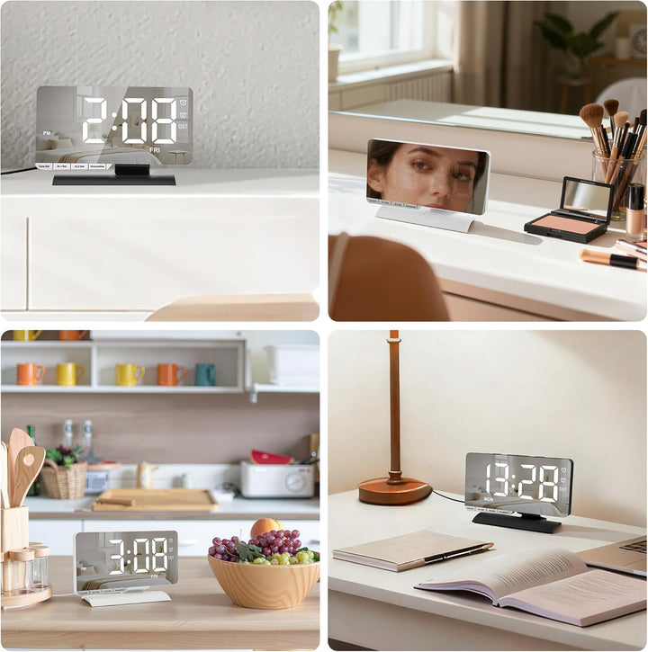 Sukeen Wecker Digital, LED Digital Uhr, 7,3" Tischuhr mit Schlummerfunktion, Zwei Weckzeiten, Wochen