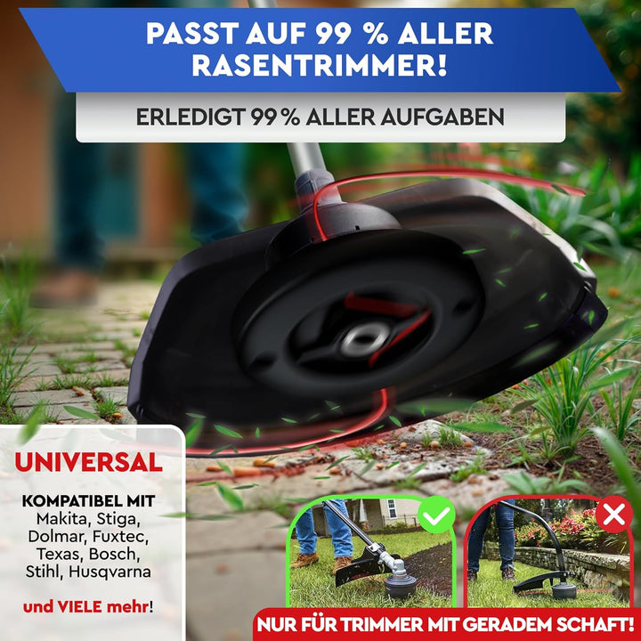 Trimmerkopf Universal 2 in 1 – Ersatzkopf mit Faden & Klingen für Rasentrimmer & Motorsense, Mähkopf