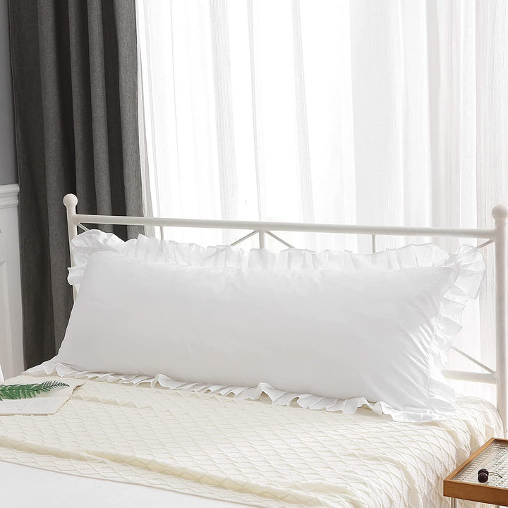Weisse Seitenschläferkissen Bezug mit Rüschen Doppelpack Set 40x145 Baumwolle Jersey Stillkissen Kis