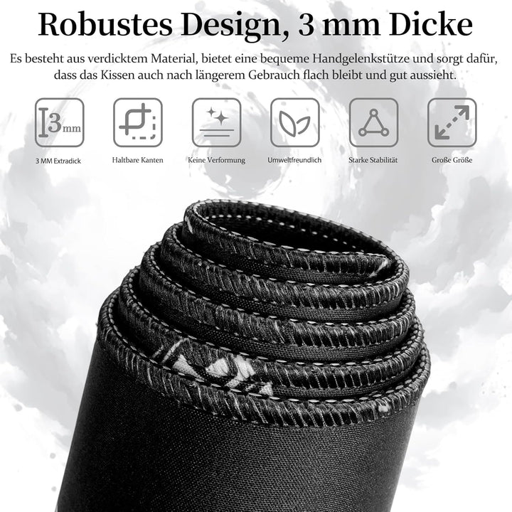 Gaming Mauspad,XXL 900x400mm Tai Chi Fischmuster Mauspad,Anime Mousepad für präzise Maussteuerung,St