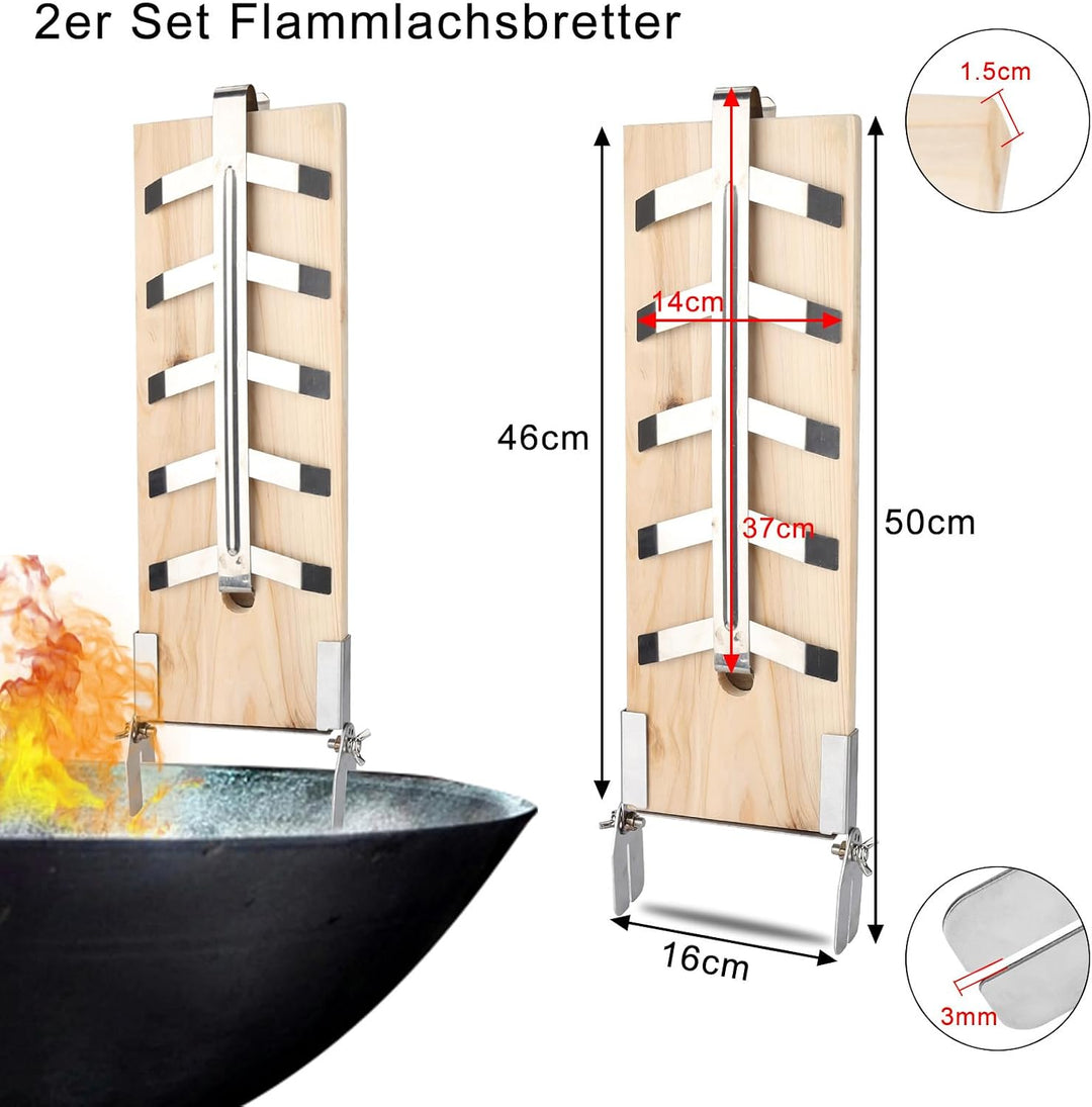 Flammlachsbrett 2er Set aus Zedernholz Verstellbare Edelstahl-Halterungen für Räucherlachs &amp; Grill,
