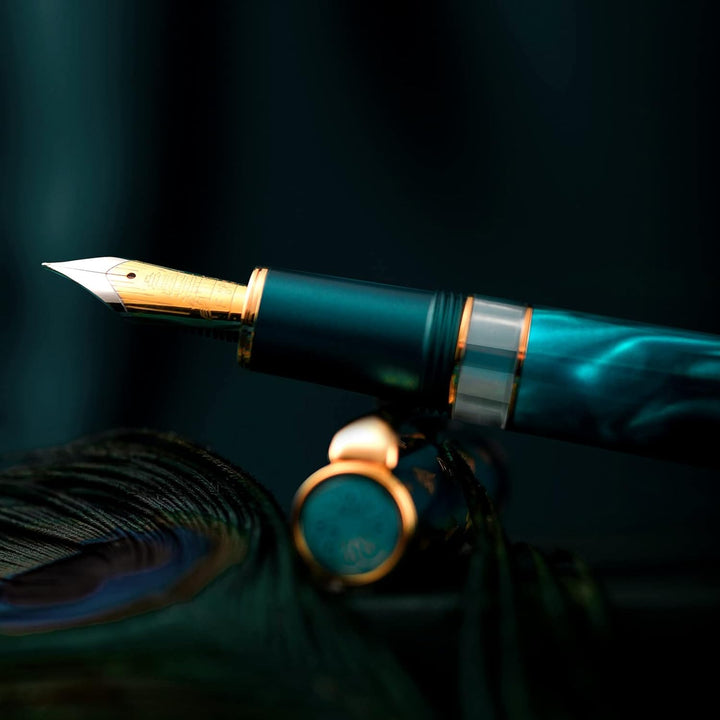 Hongdian N7 Blau Pfau Harz Kolben Füllfederhalter, Iridium Medium Feder Klassischer Stift, Glatt Sch