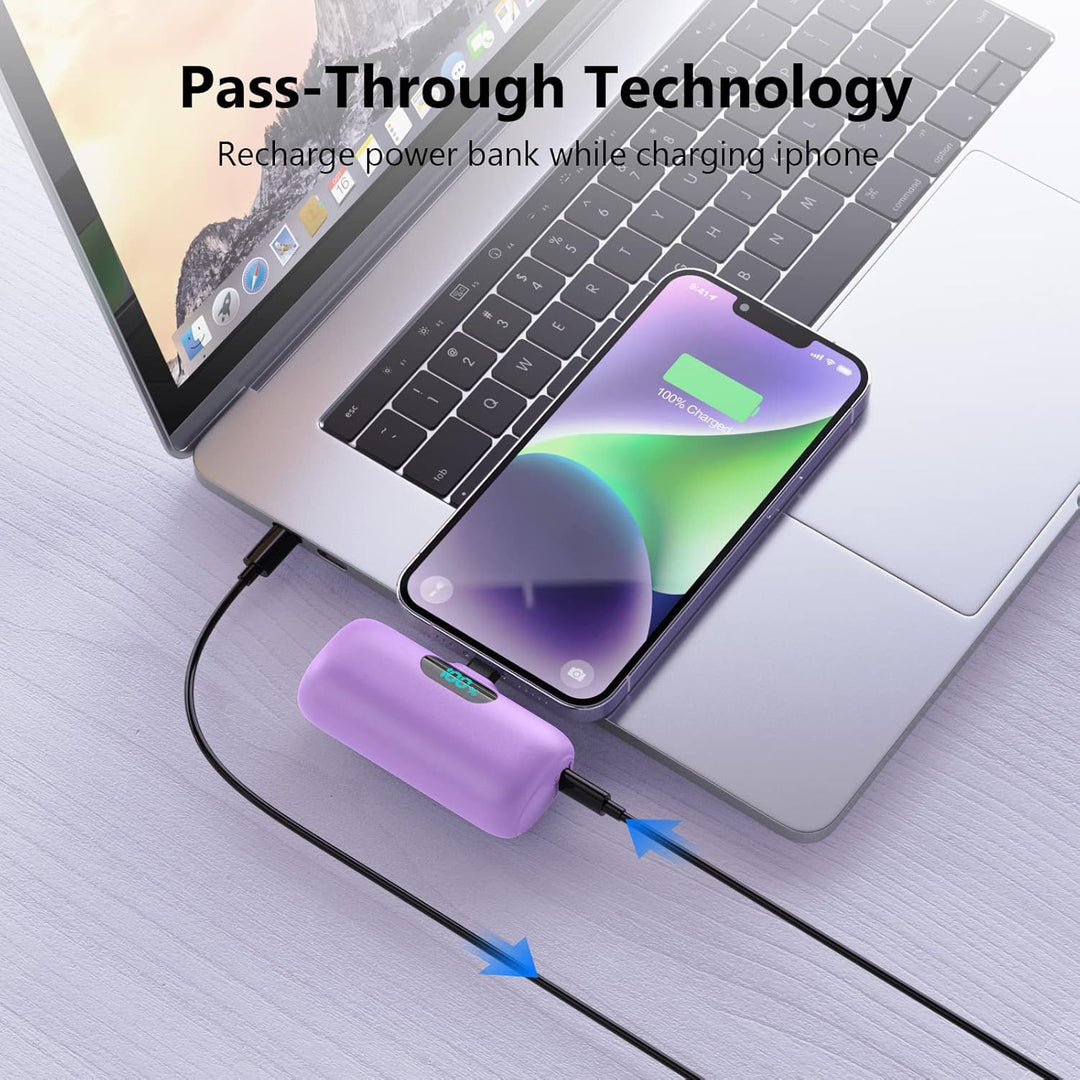 Mini Power Bank für iPhone 5000mAh, Upgrade 15W PD 3.0A Schnellladung, Leicht-Kompakt Powerbank LCD