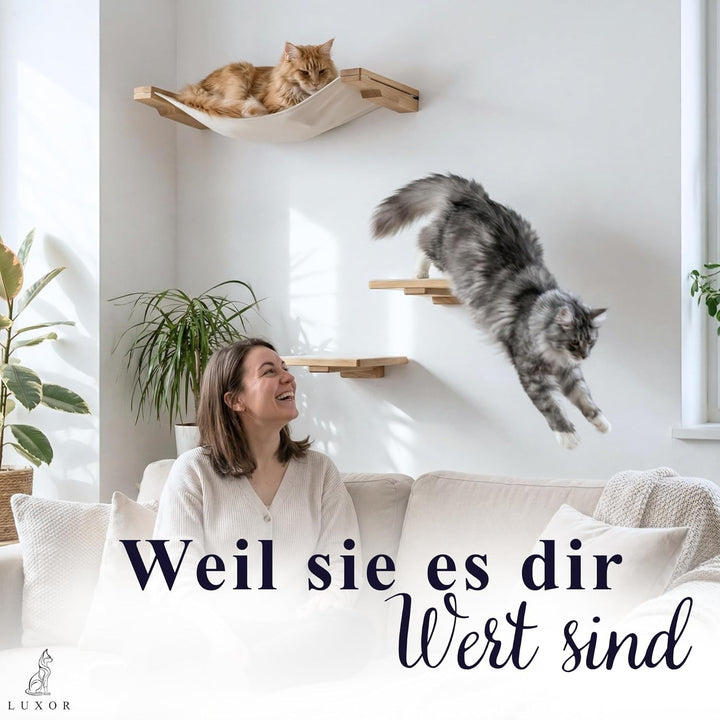 LUXOR Kletterwand Katzen Hängematte inkl. 2X Katzentreppe Wand & Befestigungsmaterial - Stabilität u