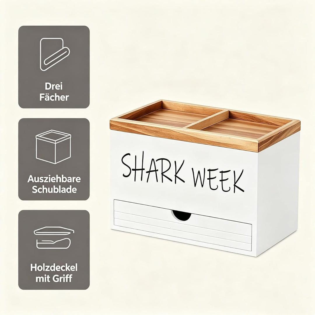 Tampon Aufbewahrungsbox 3 Fächer mit Deckel und Schublade, Badezimmer Organizer Holz Wattepadspender