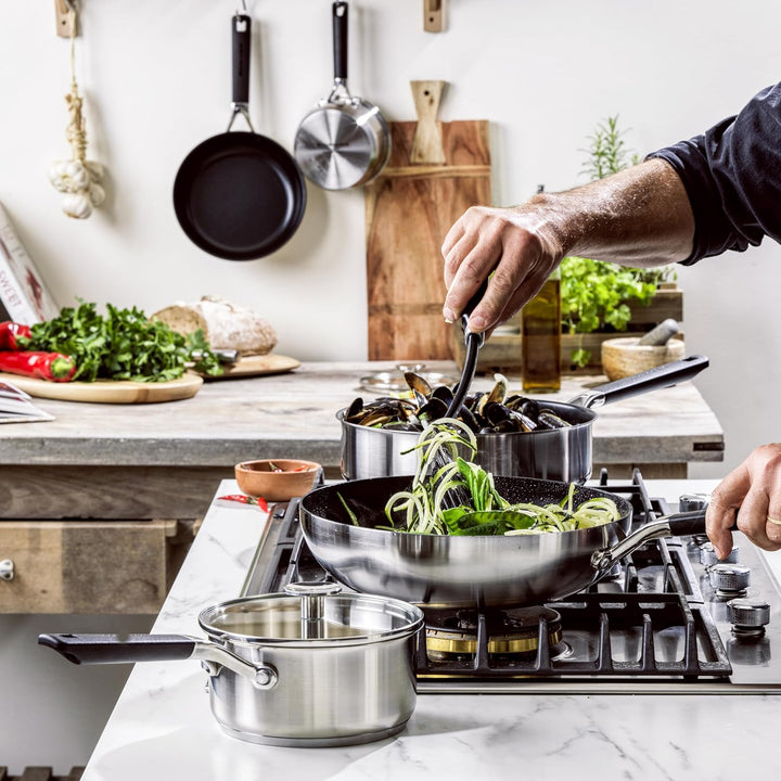 KitchenAid Classic Stainless Steel PFAS-freier, Gesunder 28 cm Wok aus Keramik, Plattiert, Induktion