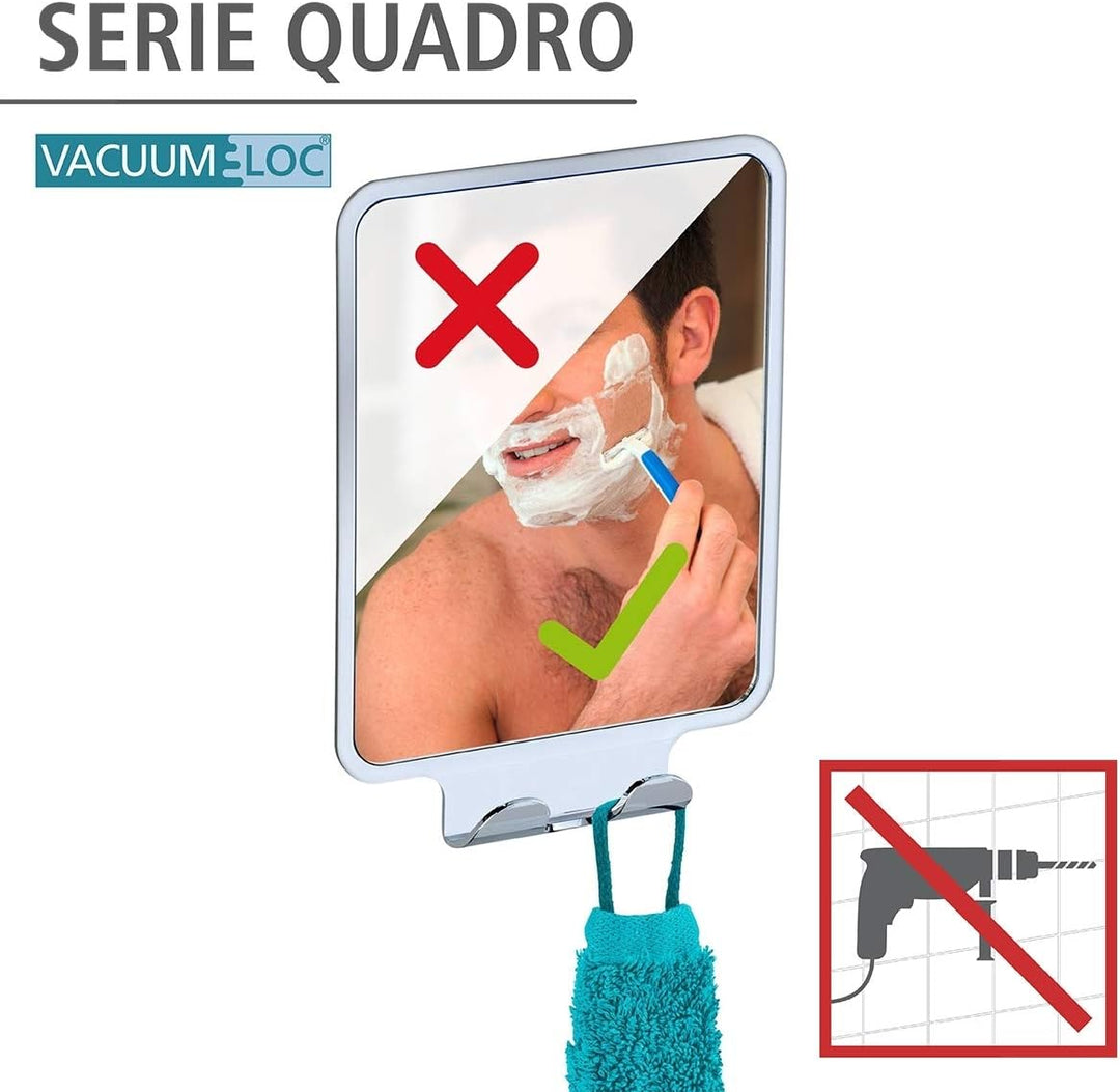 WENKO Vacuum-Loc Antibeschlag-Spiegel Quadro, Dusch Kosmetik-Spiegel mit 2 Haken, Befestigen ohne Bo
