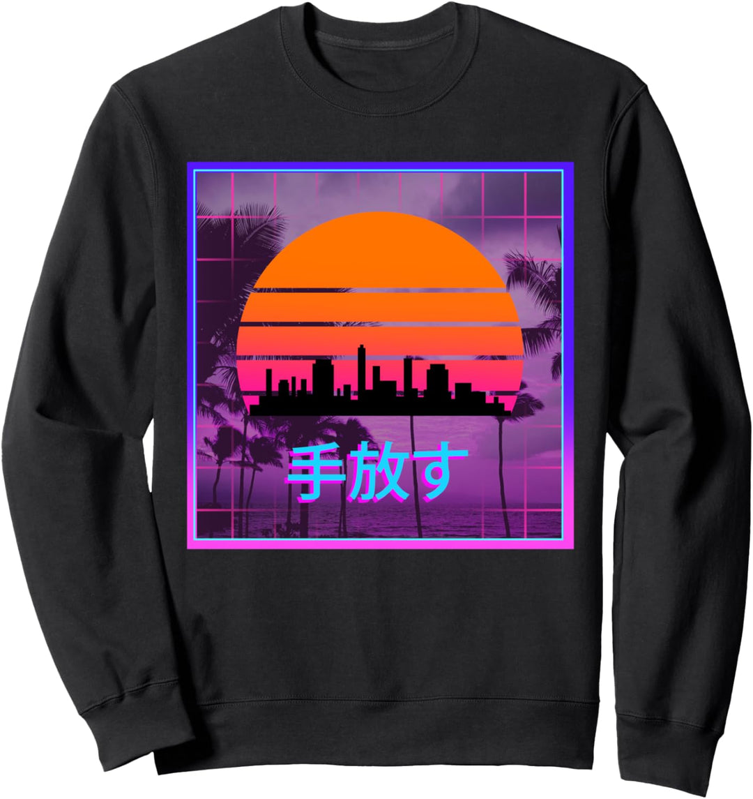 Retro Sunset Skyline Japanese Otaku Aesthetic Vaporwave Art Sweatshirt