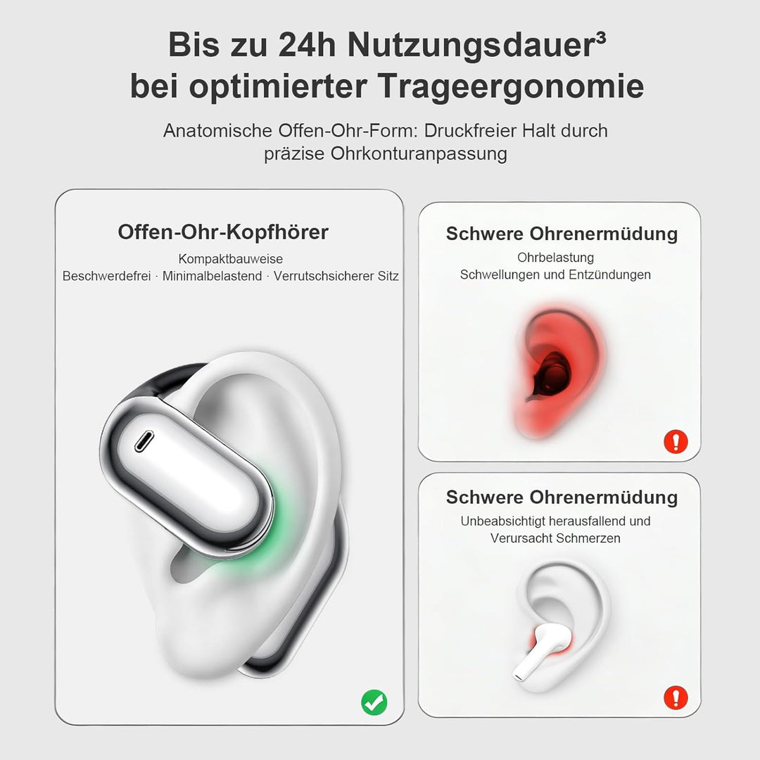Open Ear Bluetooth 6.1 KI Kopfhörer 50Std Sport Headphones mit Flexiblem Ohrhaken 4 ENC Noise Cancel