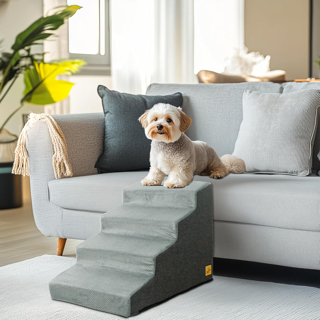 BingoPaw Hundetreppe 4 Stufen 50cm hoch, Haustiertreppe für Bett und Sofa aus Hochdichtem Schwamm, T
