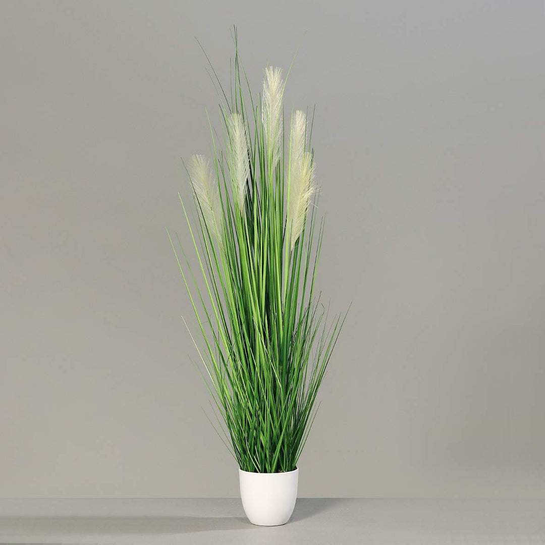 mucplants Palmengras-Busch im weissen Topf, 120 cm, Kunstgras Grasarrangement künstliches Gras Zimme