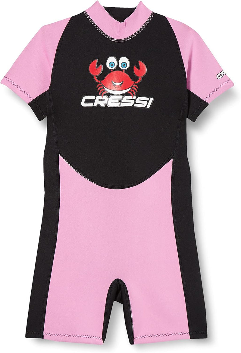 Cessi Smoby Shorty Wetsuit - Unisex Shorty Neoprenanzug 2 mm für Kinder Schwarz/Rosa 9/10 Jahre, Sch