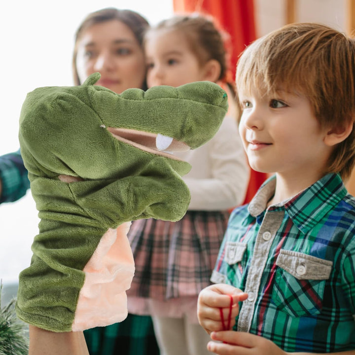 Alipis Krokodil-Handpuppen Ausgestopfte Krokodil-Handschuhe Geschichtenerzählpuppe Plüsch-Drachen Os