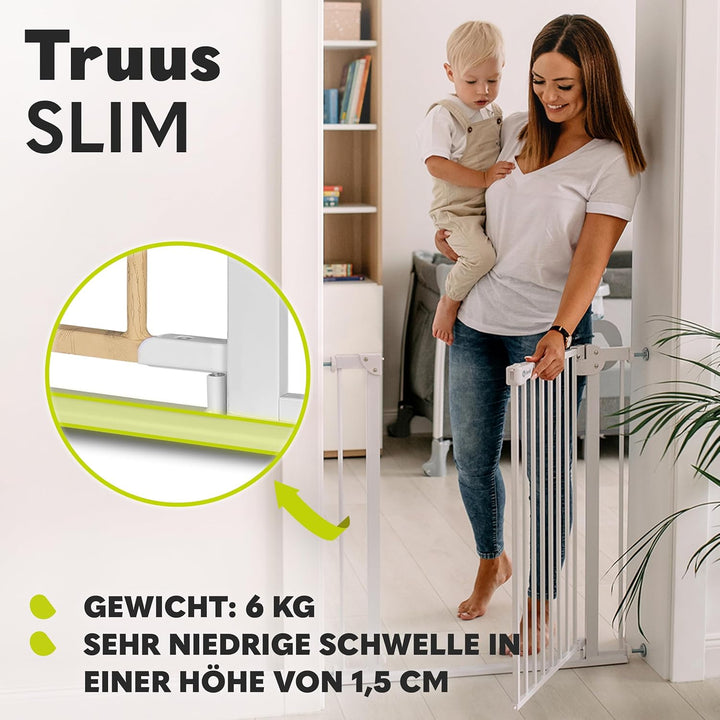 Lionelo Truus Slim Sicherheitstor, Verstellbare Breite von 75 bis 105 cm mit Press-Fit, Höhe 77 cm,