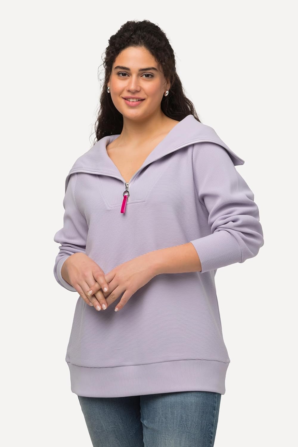 Ulla Popken Damen Ottomansweatshirt mit Troyer Sweatshirt, 42-44 Grosse Grössen