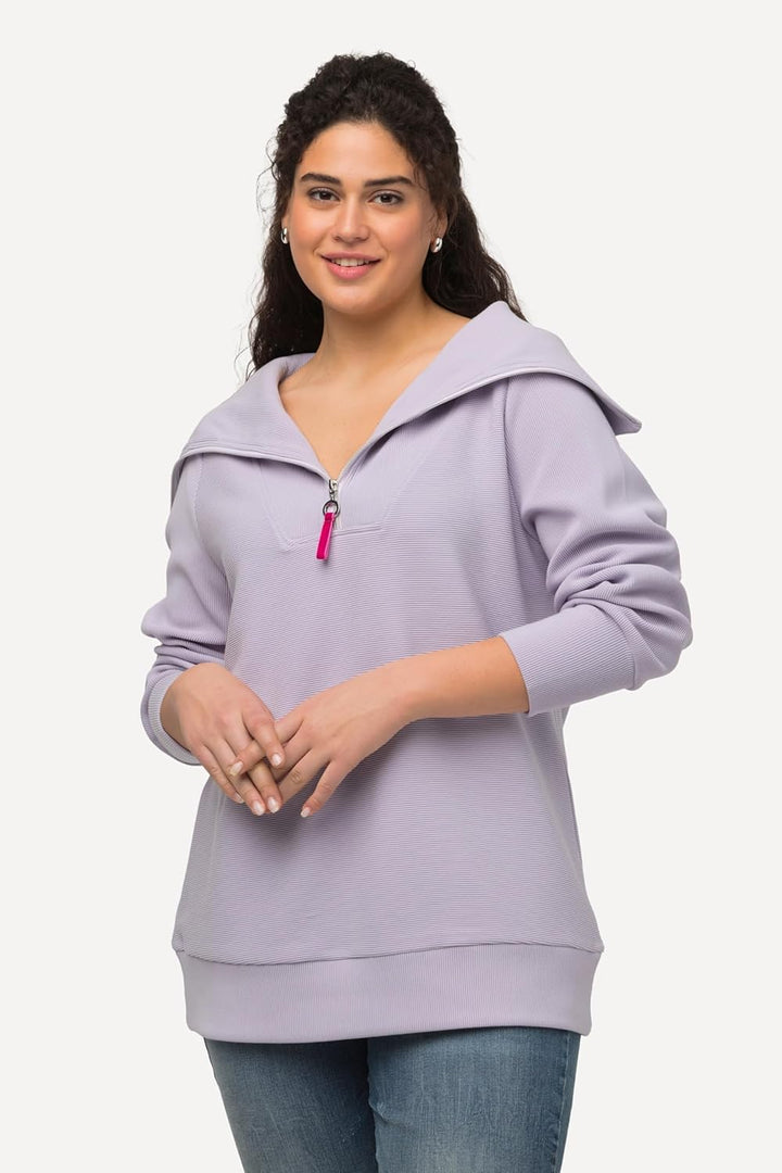 Ulla Popken Damen Ottomansweatshirt mit Troyer Sweatshirt, 42-44 Grosse Grössen