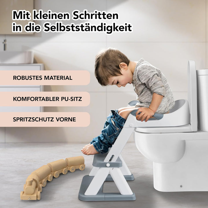 KidzCorner Kinder Toilettensitz mit Treppe, höhenverstellbare Toilettenleiter klappbar auch als Trit