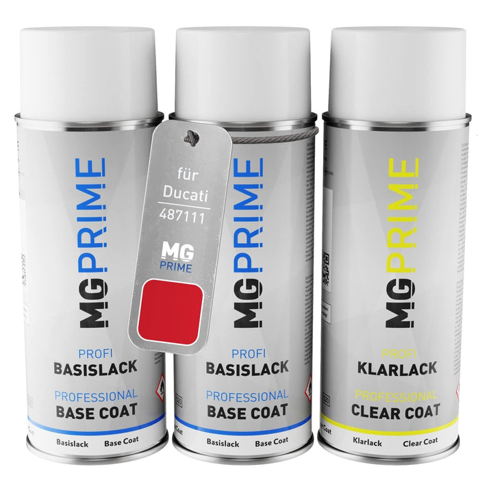 MG PRIME Motorradlack Sprühdosen Set für Ducati 487111 Rosso Grundlack Basislack Klarlack Spraydose