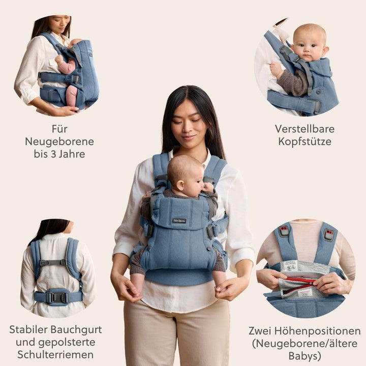 BabyBjörn Babytrage Harmony, Gewebt Melange, Blau Gewebt Melange Blau, Gewebt Melange Blau