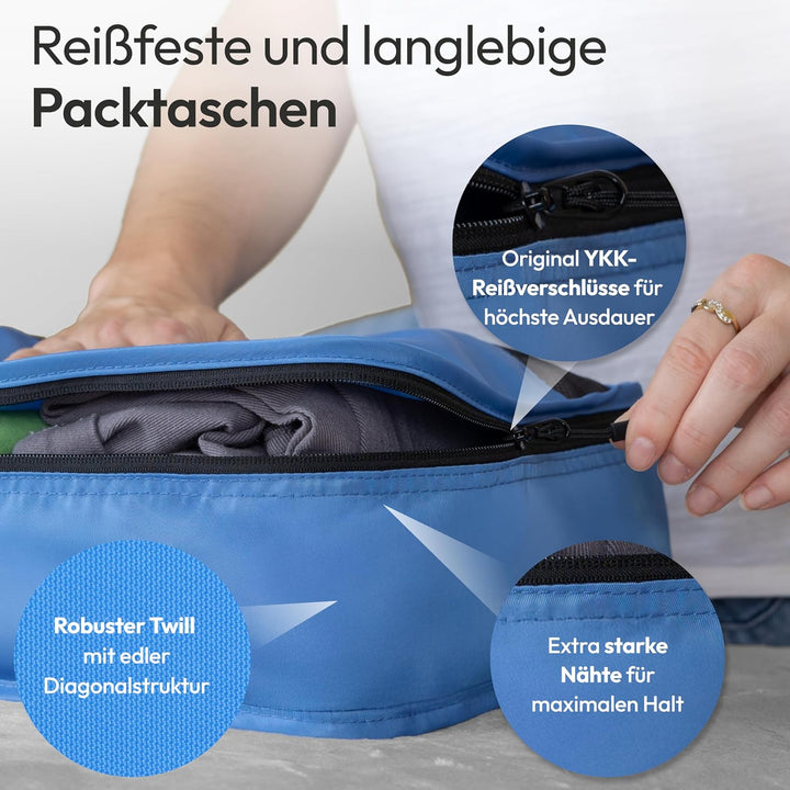 Koffer Organizer Set 5-teilig – Premium Packing Cubes aus robustem Twill mit YKK-Reissverschlüssen –