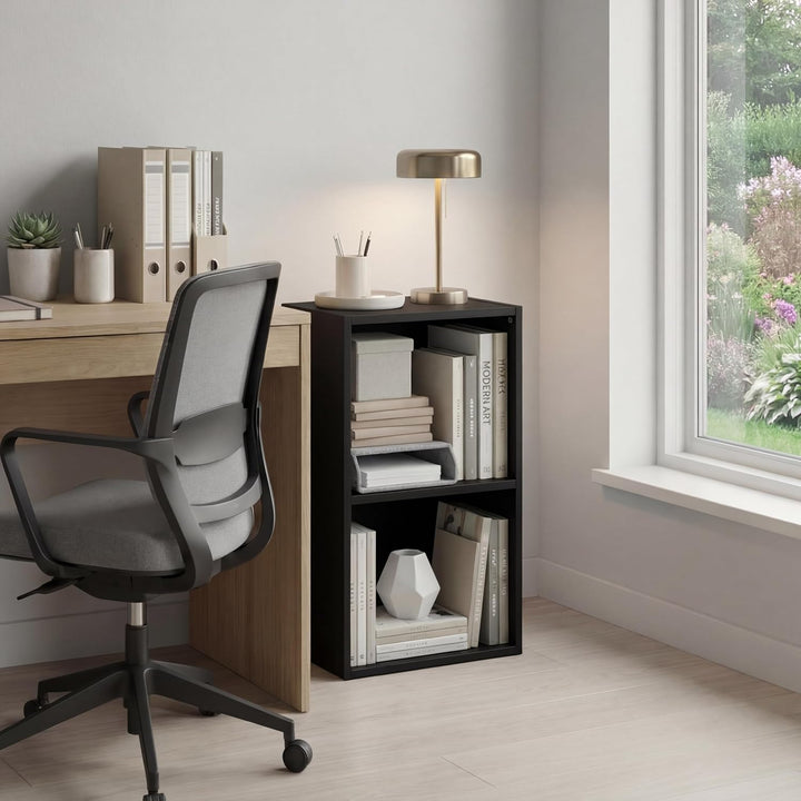Vida Designs Oxford, mit 2 Ebenen, Bücherregal, Regal, Holz, Schwarz, für Wohnzimmer 2 Etagen Schwar