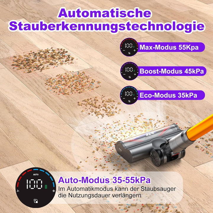 coovy SU7 Akku Staubsauger 580W, 45000Pa Staubsauger Kabellos Bis zu 70 Minuten Laufzeit, Akkustaubs