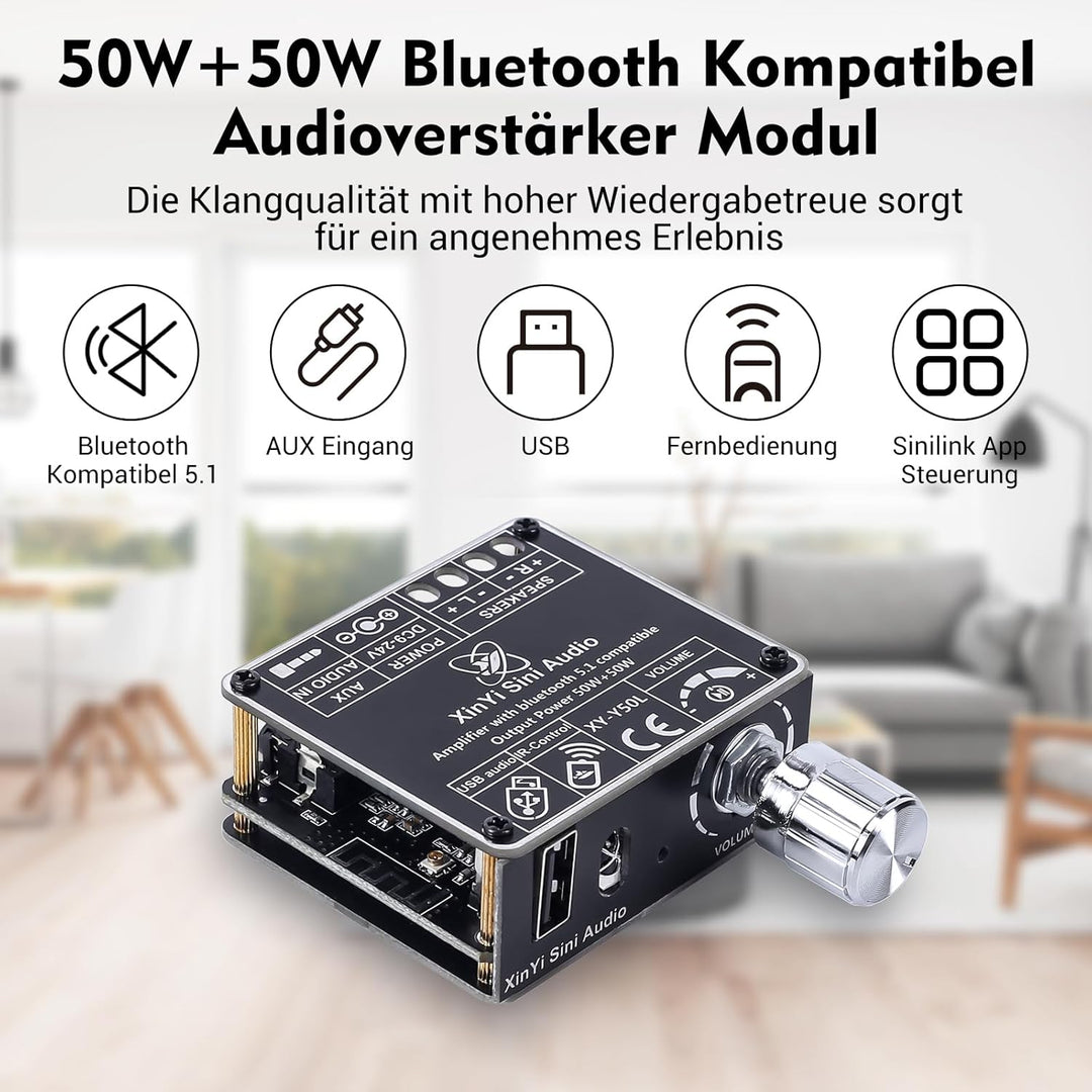 DONGKER Bluetooth 5.1 Verstärkerplatine DC 9-24V 2x50W Hifi 2.0 Stereo Audio Empfänger Leistungsvers