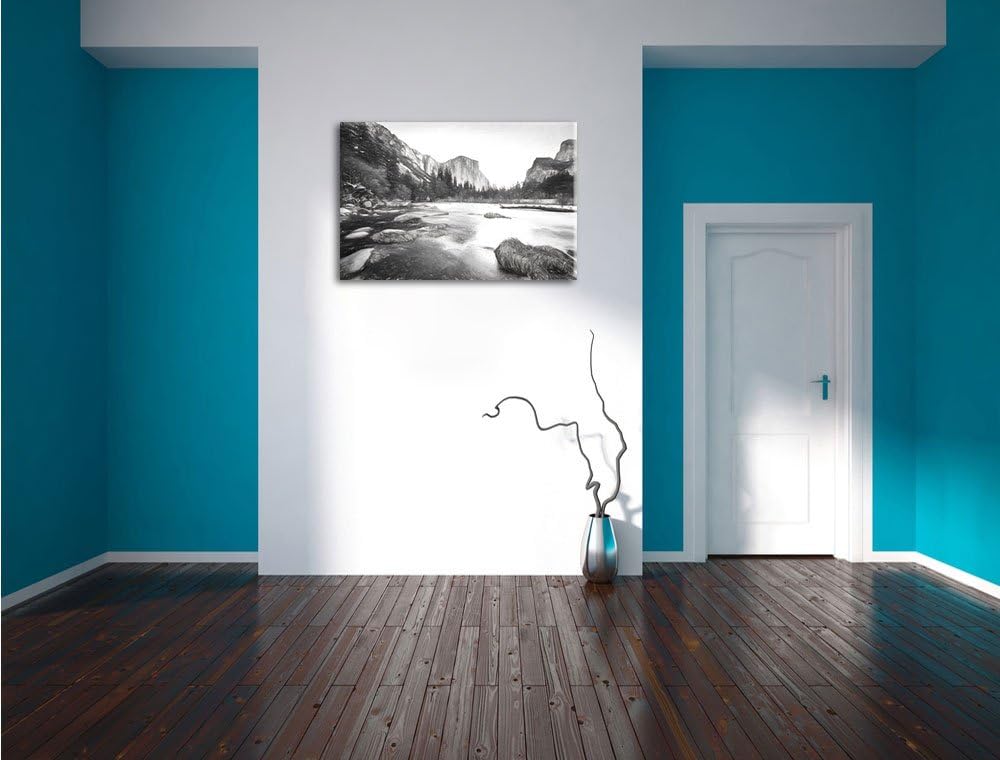 Pixxprint Yosemite National Park California Kunst Kohle Effekt, Format: 100x70 auf Leinwand, XXL rie