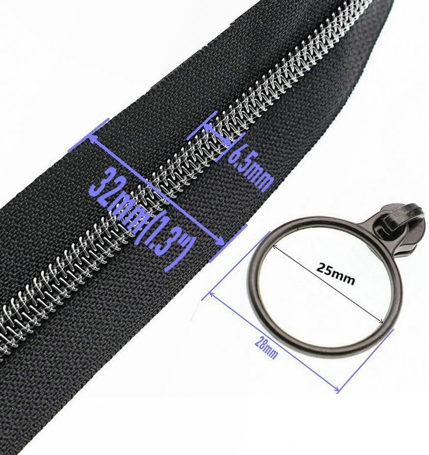 #5 Metallic Nylon Coil Reissverschlüsse 9.1m Schwarz Nickel Zähne Reissverschluss mit 25 Stück Schie