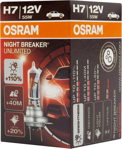 Osram Night Breaker Unlimited Halogen Birne - H7 - 12V/55W - pro Stück 1 Stück (1er Pack) Night Brea