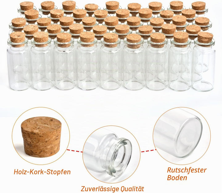 CLTPY 105pcs 10ml Mini Glasflaschen mit Korken - 22 x 50mm Reagenzglas mit Korken, Kleine Glasflasch