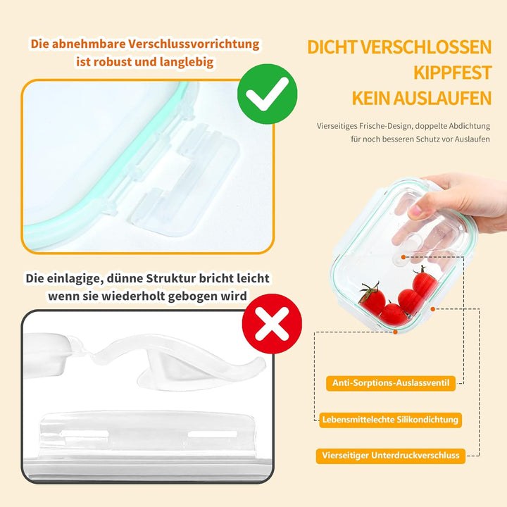 LNWSN Aufbewahrungsbox Küche, Frischhaltedosen, Vorratsdosen Glas mit Deckel Set, Spülmaschinen, Mik