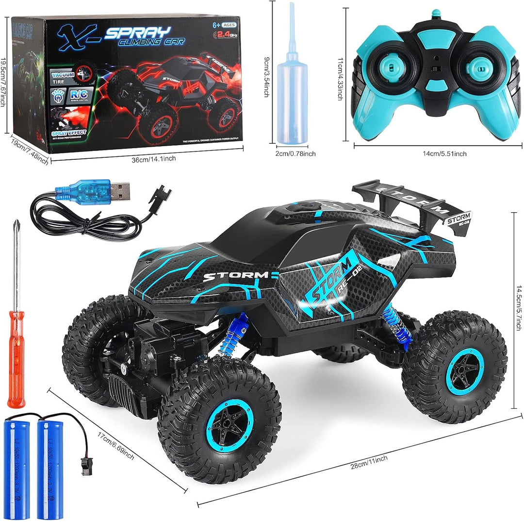 Herefun Ferngesteuertes Auto, 2.4GHz RC Auto für Kinder mit LED Licht und Spray, 4WD Wiederaufladbar