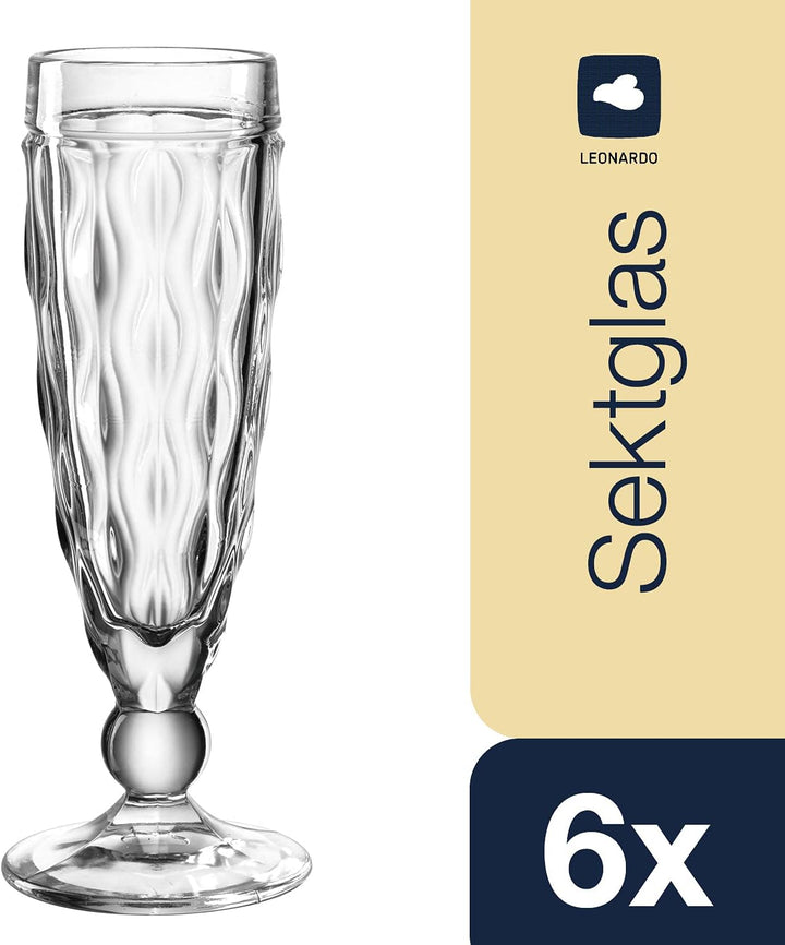 Leonardo Brindisi Sekt-Gläser 6er Set, spülmaschinenfeste Prosecco-Kelche, Champagner-Glas mit Stiel