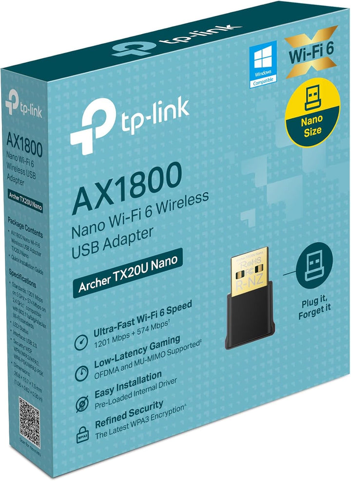 TP-Link Archer TX20U Nano WLAN Stick Für PC, WiFi 6 AX1800 Dual Band WLAN Adapter, Nano Grösse, WPA3
