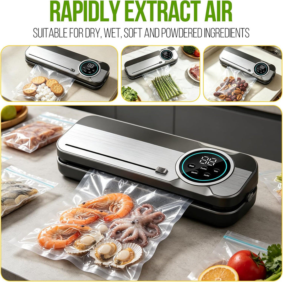 RoserRose 6 in 1 Vakuumiergerät, 120W Vacuum Sealer Machine mit Trocken-/Moist-Modus, 75 kPa Foliens