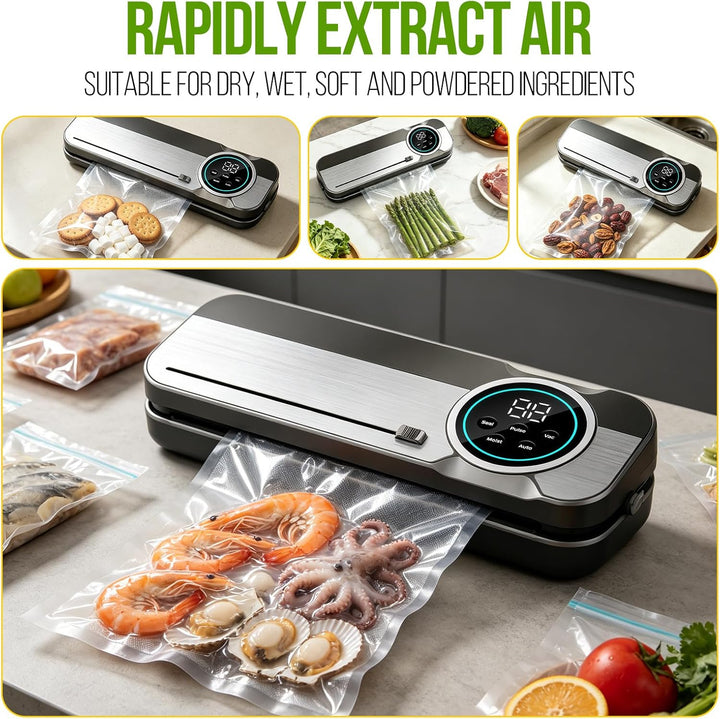 RoserRose 6 in 1 Vakuumiergerät, 120W Vacuum Sealer Machine mit Trocken-/Moist-Modus, 75 kPa Foliens