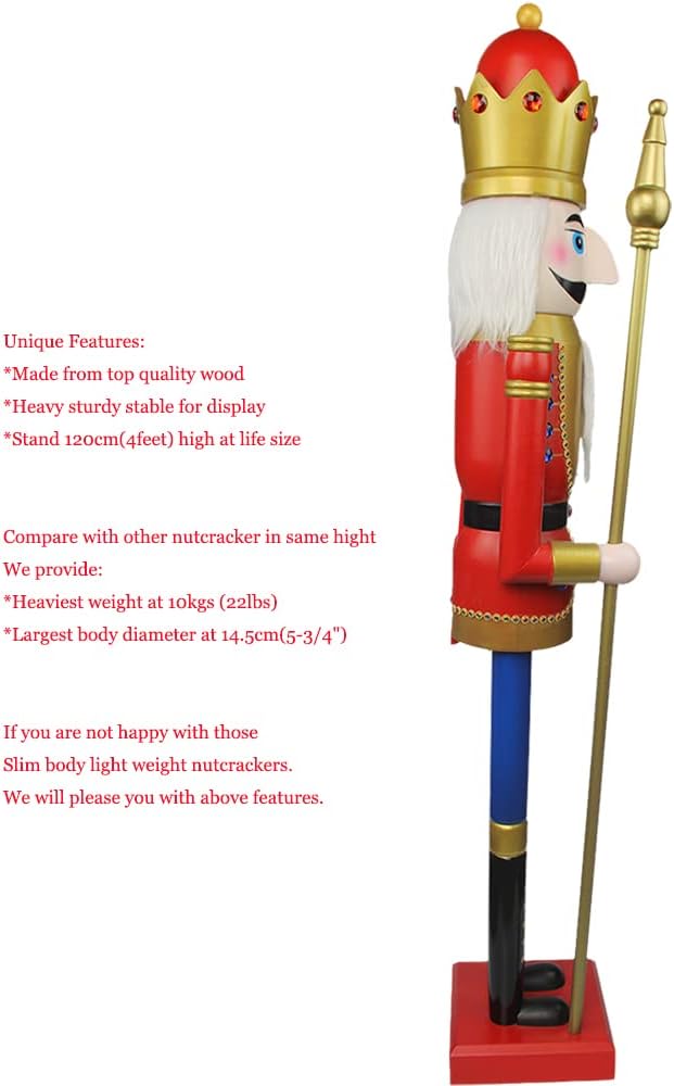 120Cm 48" 4Ft Gross/Giant Hölzerne Nussknacker Ornament (Rote King K01)