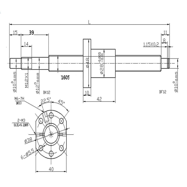 CNCMANS Kugelumlaufspindel SFU1605-750mm Edelstahl Ball Screw Gewindespindel mit Kugelmutter und Bea