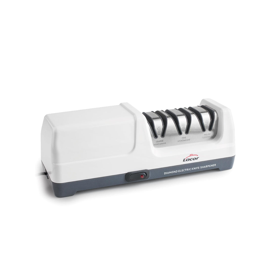 Lacor - 69432 - Drei Messerschärfer, elektrisch 18 W, 3 Stufen, mit Diamantscheiben, Für Stahl- und