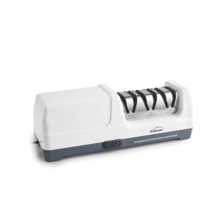 Lacor - 69432 - Drei Messerschärfer, elektrisch 18 W, 3 Stufen, mit Diamantscheiben, Für Stahl- und