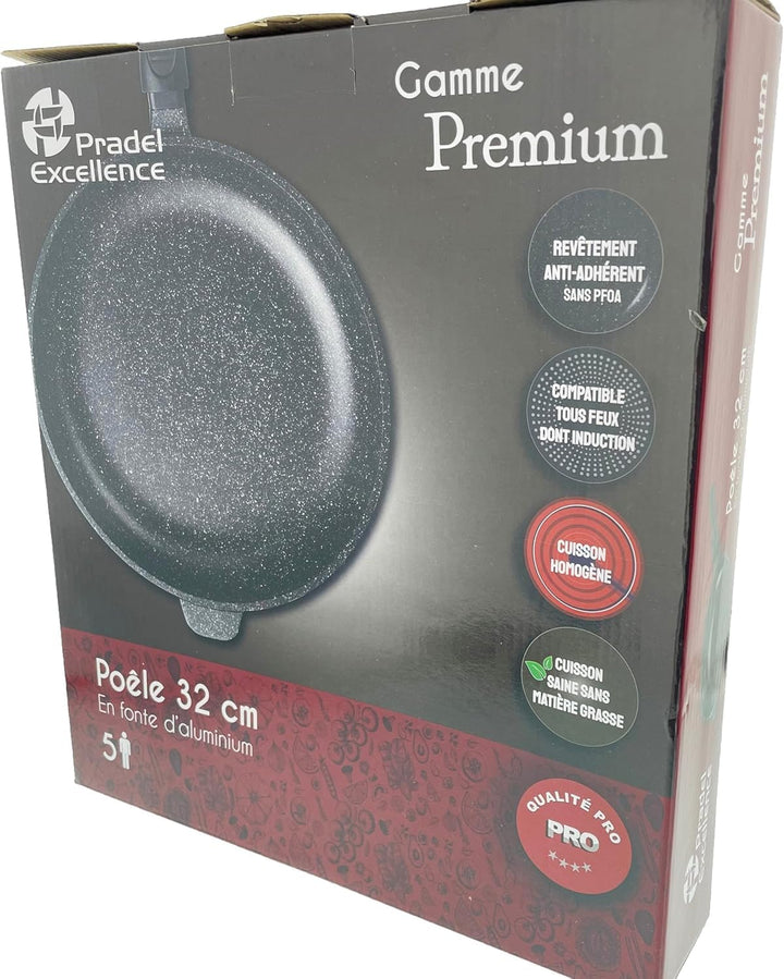Pradel Excellence, PCUI001017, Premium Schmortopf aus Aluminiumguss Ø32cm, Glasdeckel, Antihaftbesch
