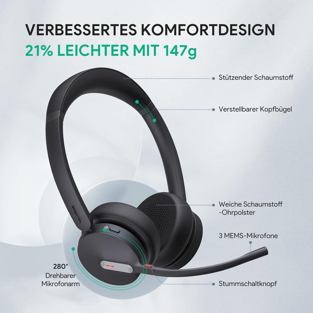 Yealink BH70 Mono Bluetooth Headset mit Mikrofon für Homeoffice, Microsoft Teams Zertifiziertes Blue