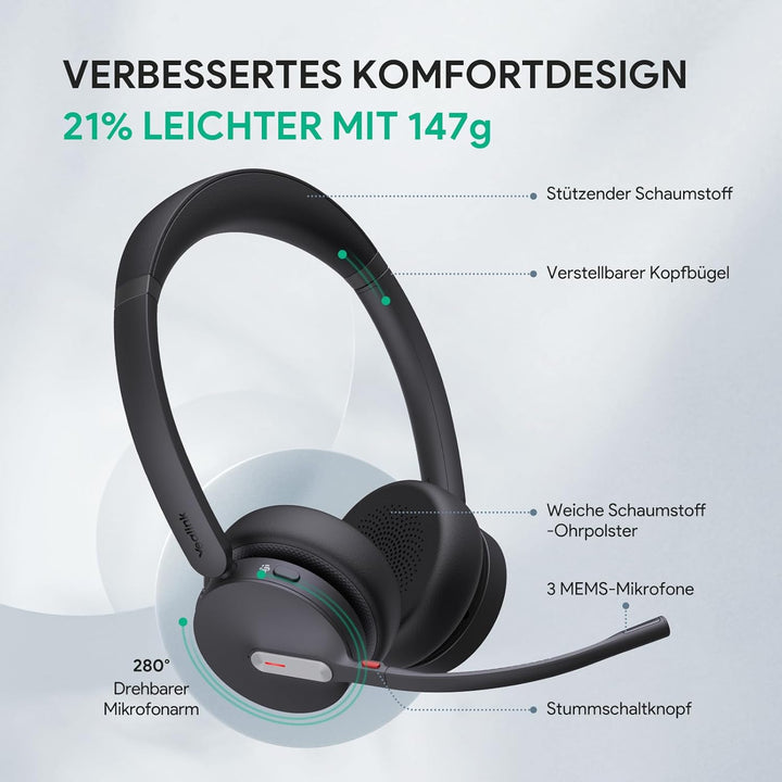 Yealink BH70 Mono Bluetooth Headset mit Mikrofon für Homeoffice, Microsoft Teams Zertifiziertes Blue