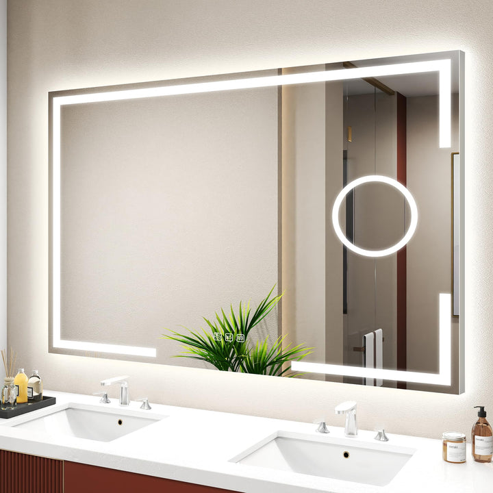 S'bagno Badspiegel-mit-Beleuchtung 100x70cm, Led-Badezimmerspiegel-mit-Licht, 5X Vergrösserungsglas,