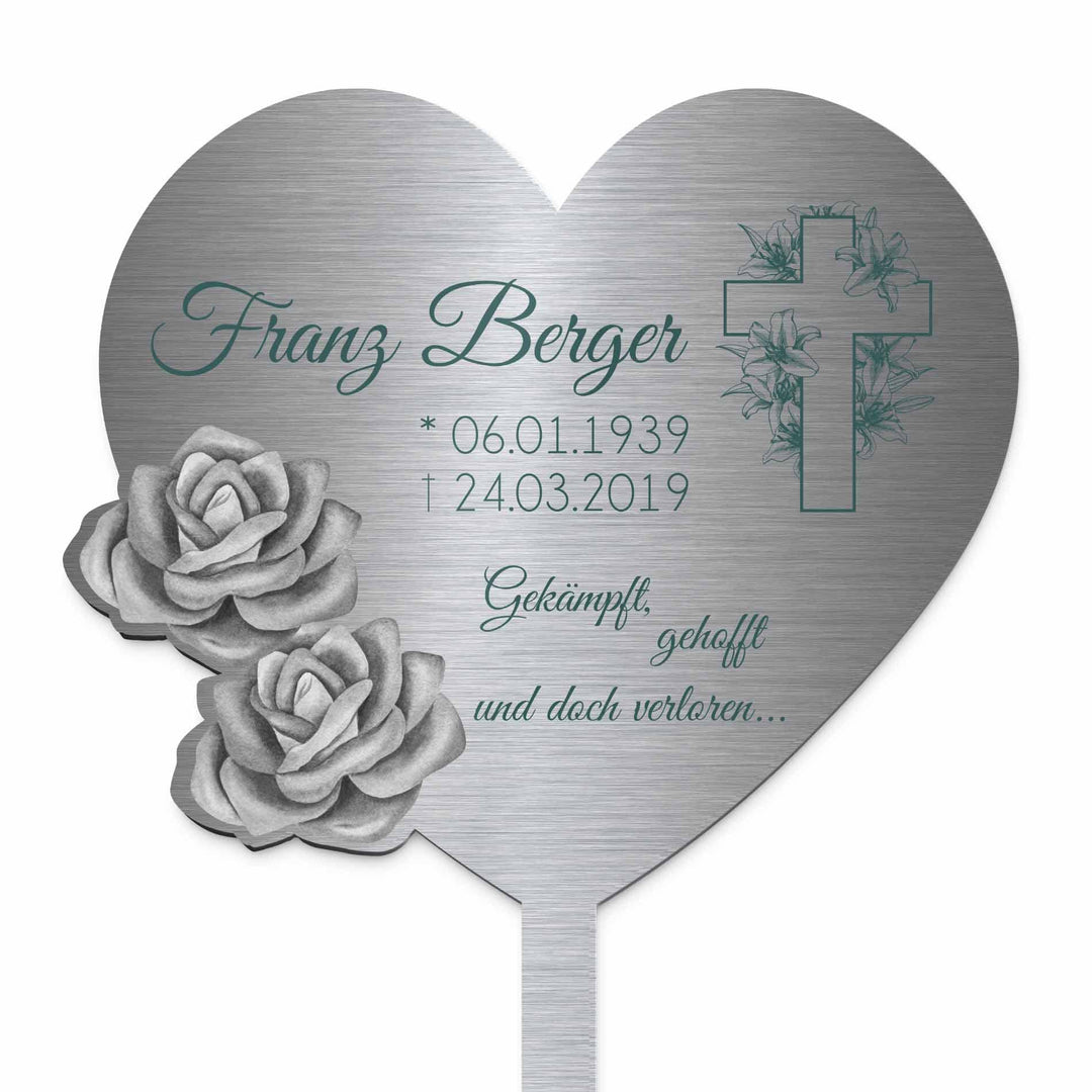 Edelstahl Grabstecker - Grabherz | Personalisierte Grabdekoration Grabschmuck wetterfest | persönlic